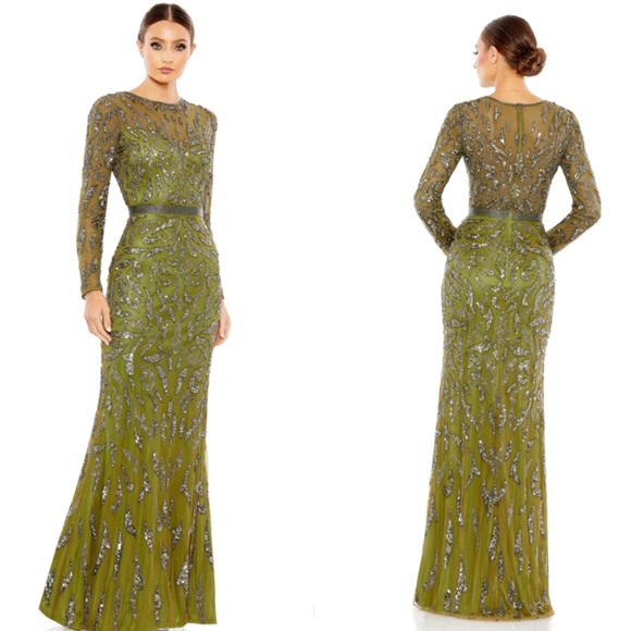 MAG DUGGAL Olive Green Beaded Long Evening Gown sz 4 NWT 5124
